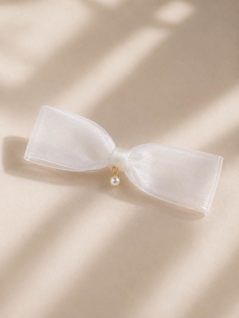 Organza Bow Barrette (White)