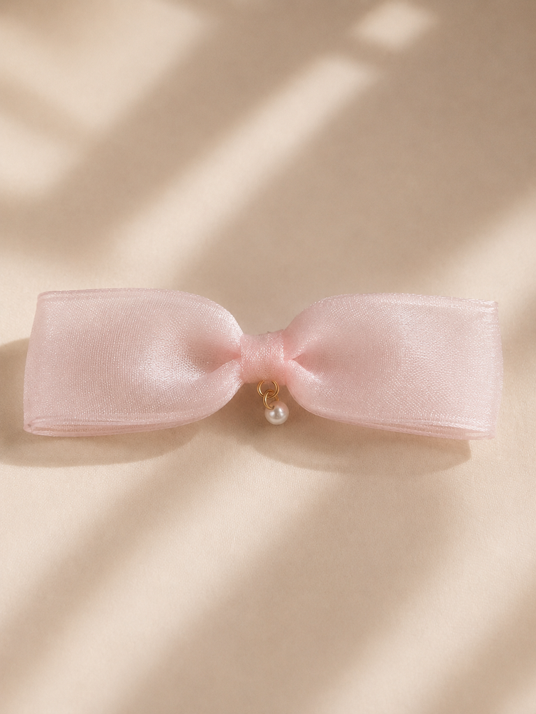 Organza Bow Barrette (Soft Pink)