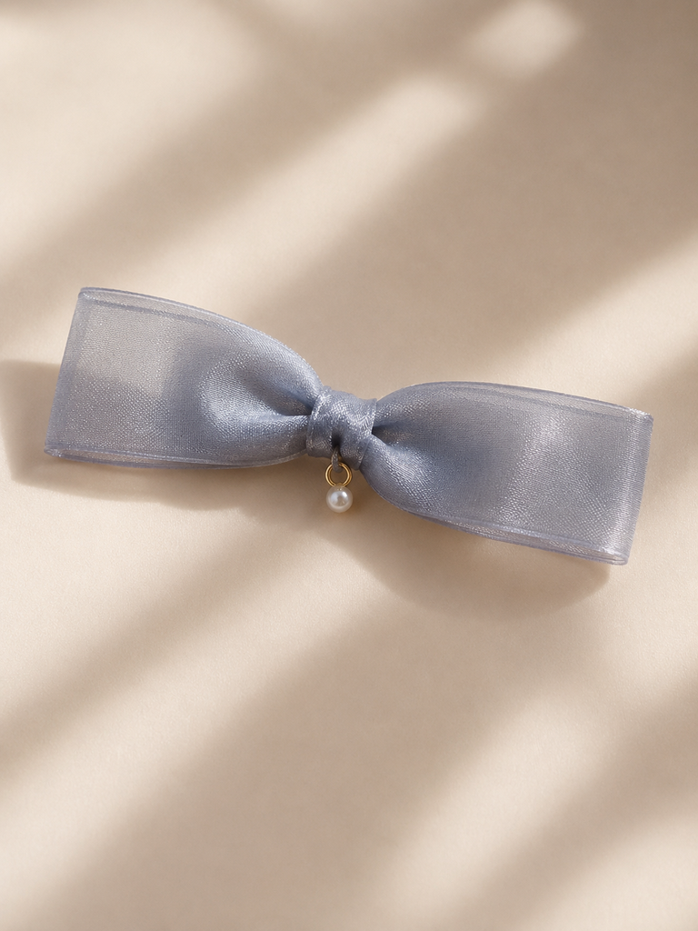 Organza Bow Barrette (Dusty Blue)