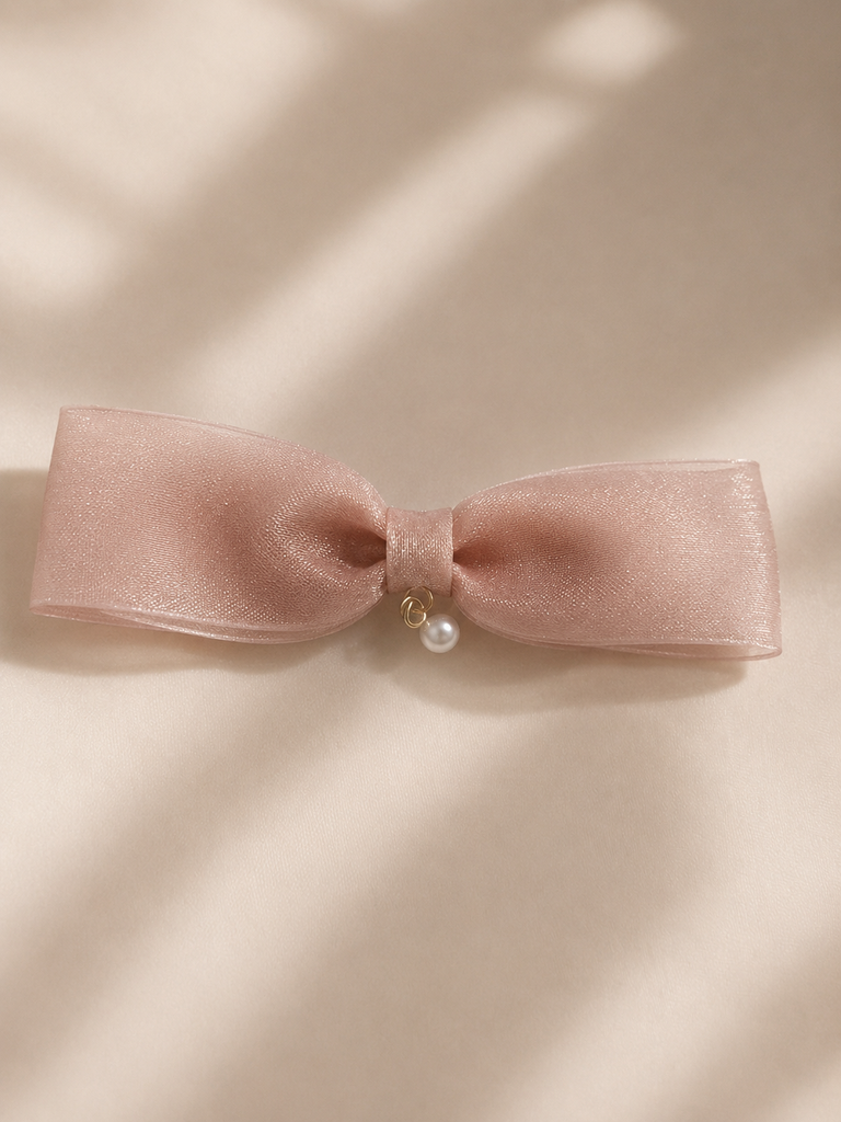 Organza Bow Barrette (Dusty Mauve)