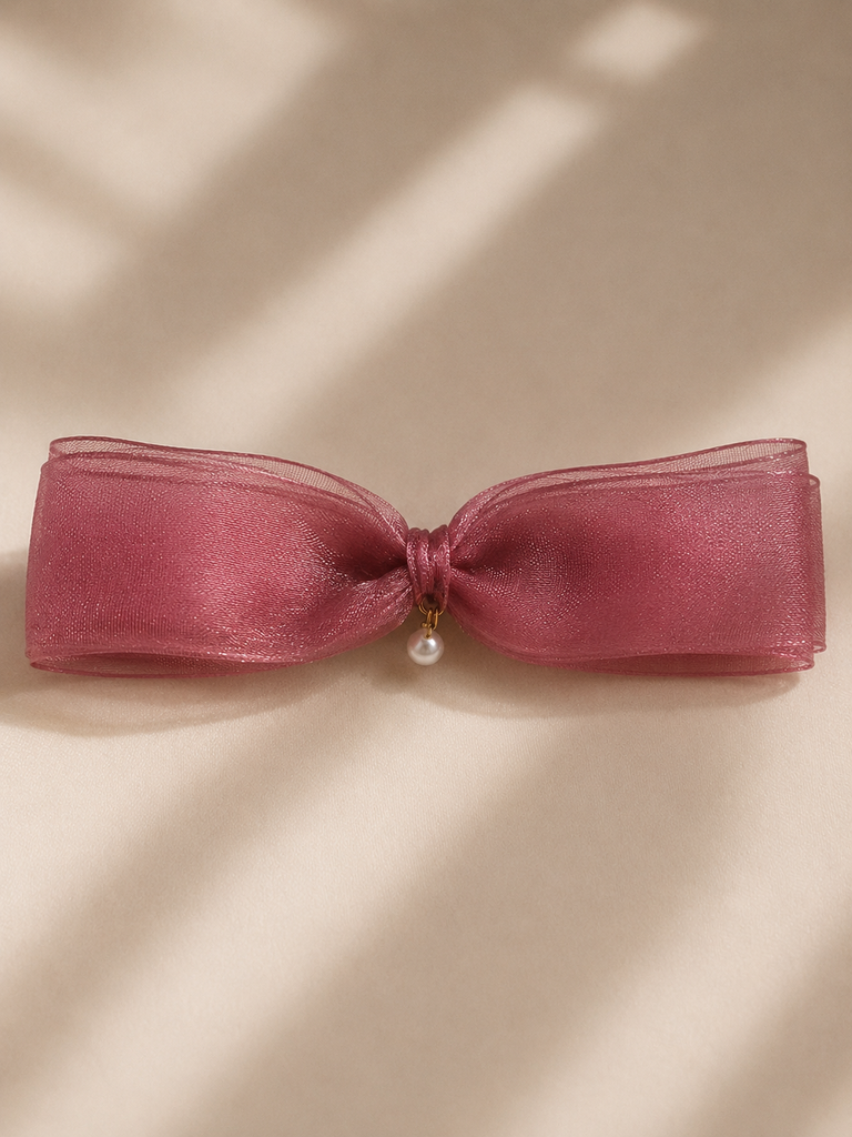 Organza Bow Barrette (Rosewood Mauve)