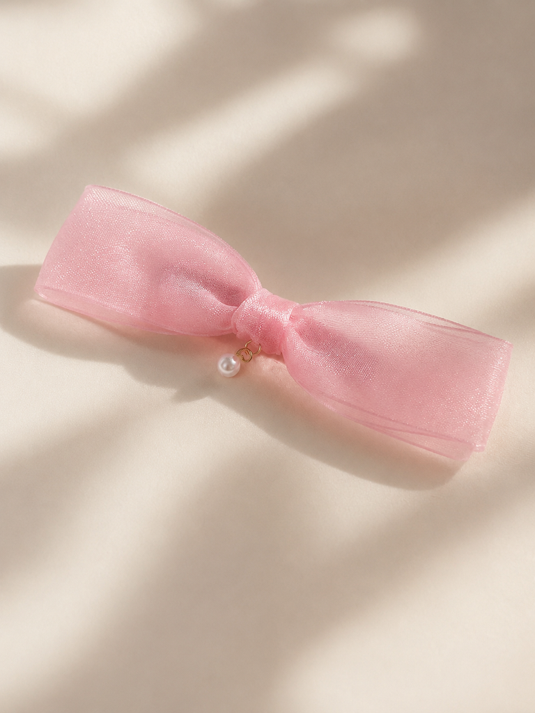 Organza Bow Barrette (Blush Pink)