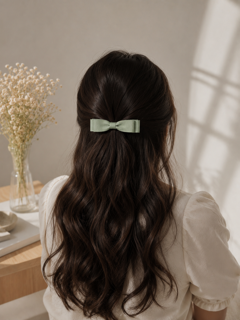 Classic Hair Bow (Sage Green)